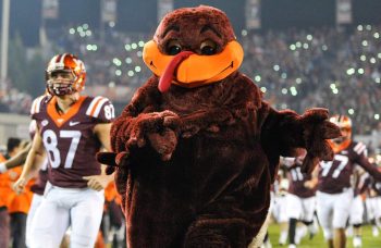 Mascot of the Virginia Tech Hokies, HokieBird, runs onto the field prior to a game