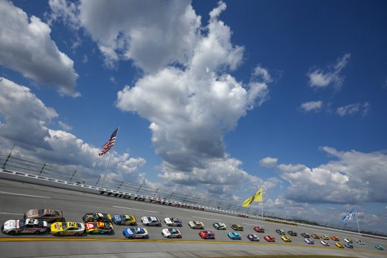 Ricky Stenhouse Jr. leads Kyle Busch at Talladega.
