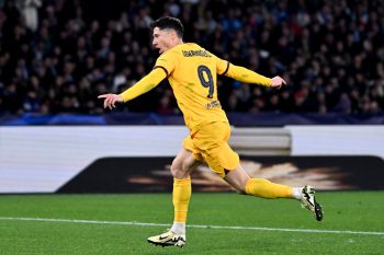 Barcelona Ace Robert Lewandowski Celebrating After Scoring