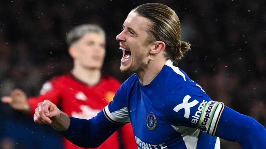 Conor Gallagher celebrates scoring a goal for Chelsea