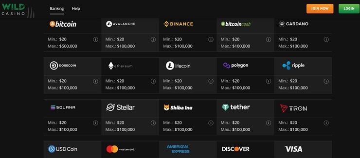 deposit methods at Wild Casino