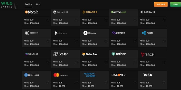 wild casino deposit methods