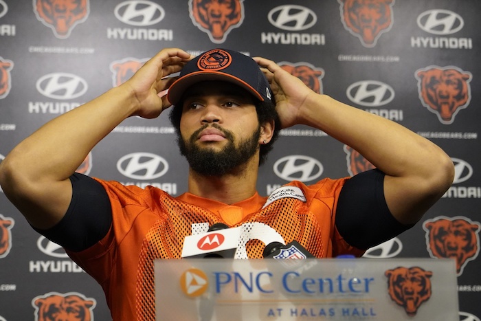 Chicago Bears quarterback Caleb Williams during a press conference.