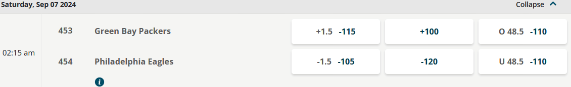an example with NFL betting odds