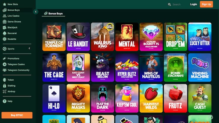 TG. Casino game panel homepage