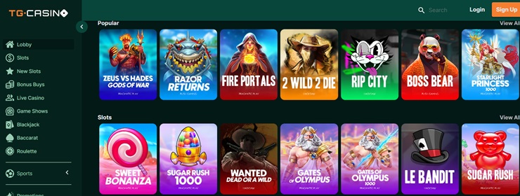 TG casino homepage