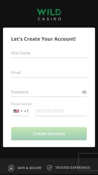 Wild Casino Step 2 Register a Profile