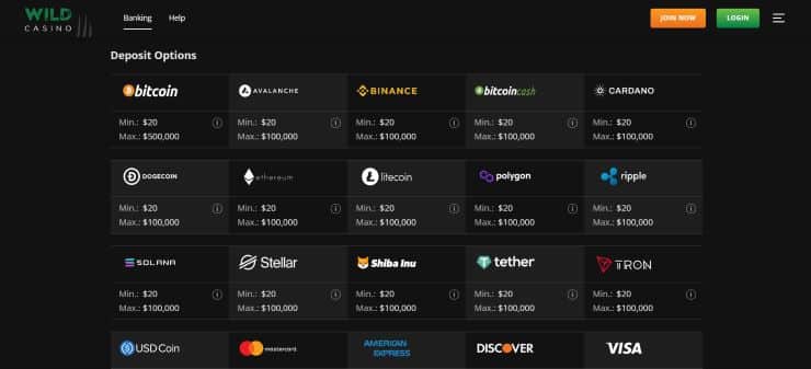 Wild Casino deposit funds section