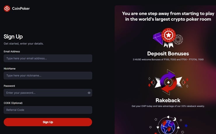 Coinpoker sign up form