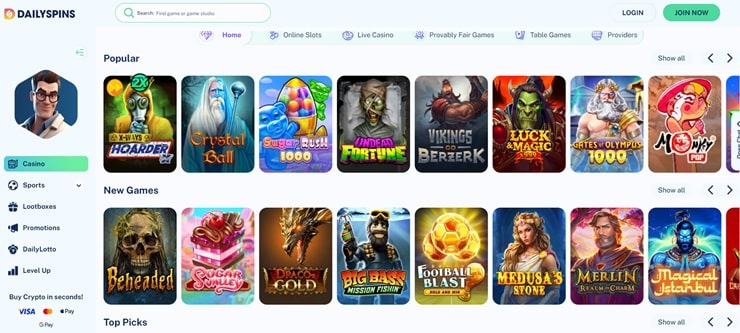 Daily Spins - top rated PayID online casino in Australia