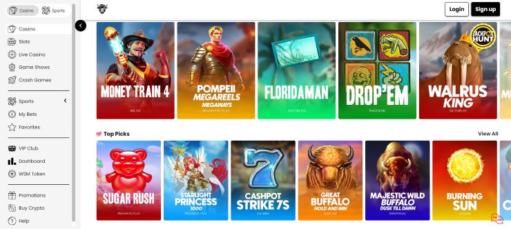 WSM Casino - one of the best USDT casinos for US players