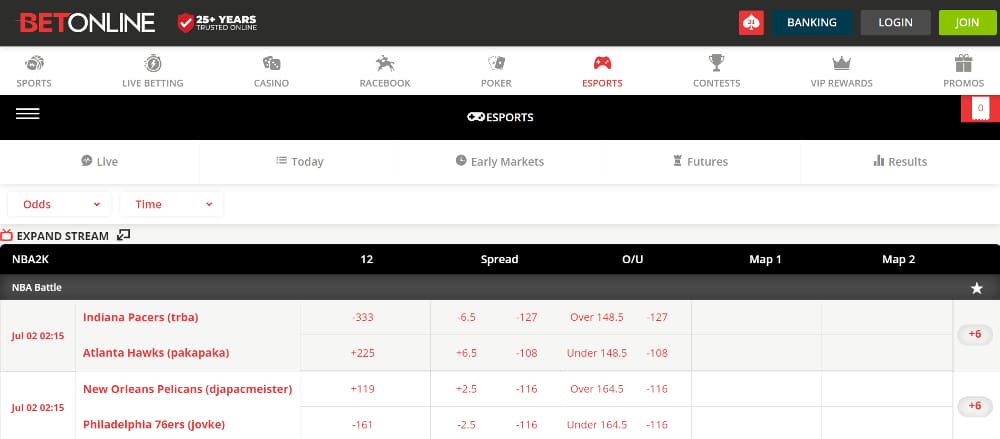 BetOnline esports betting section