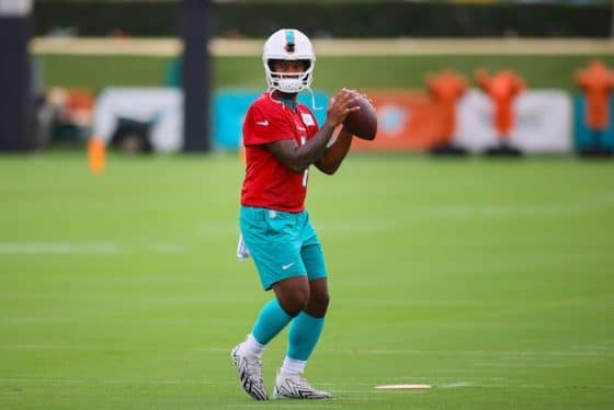 Miami Dolphins quarterback Tua Tagovailoa (1).