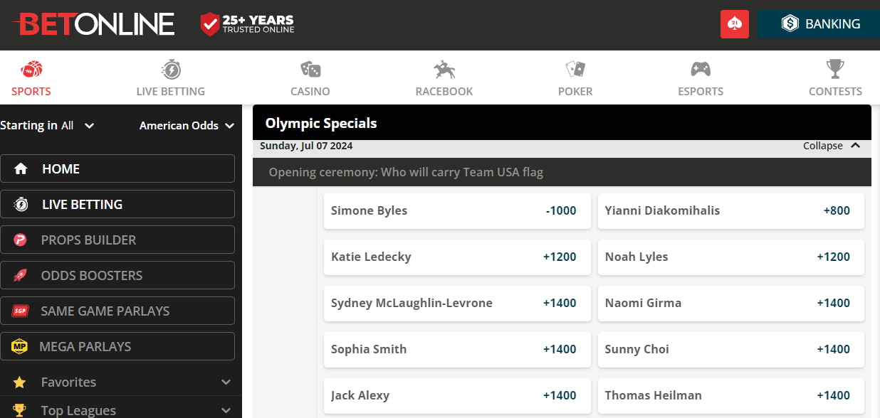BetOnline olympics specials