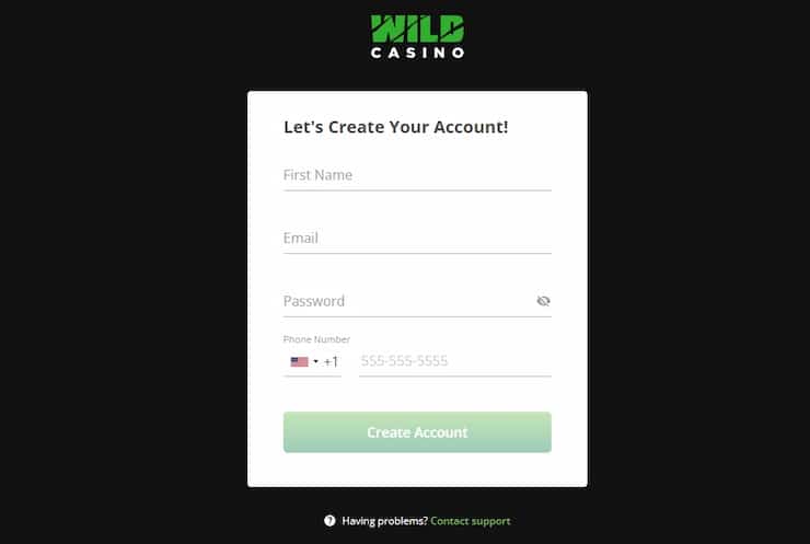 Wild Casino bonus codes - Wild Casino registration form