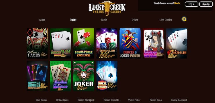 best Vanilla Visa casino sites - Lucky Creek homepage