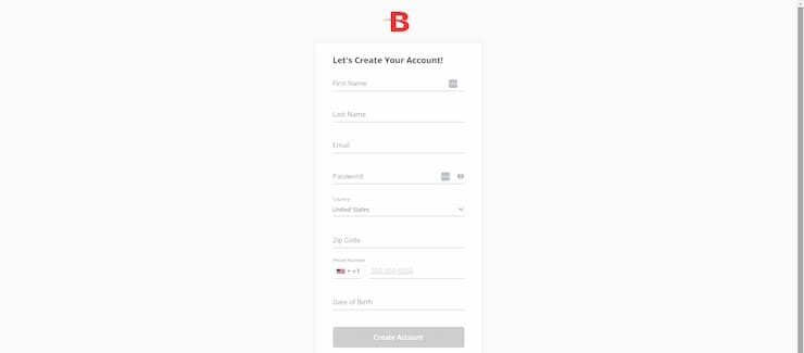 Registration application at BetOnline
