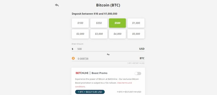 confirm your first deposit at BetOnline form