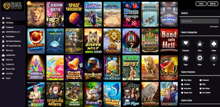 online casinos - Black Lotus Casino Gaming lobby