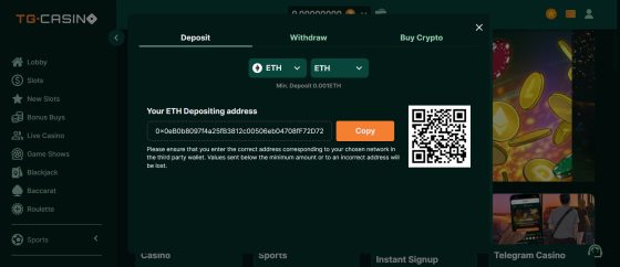 Ethereum betting sites ETH deposit at TG.Casino