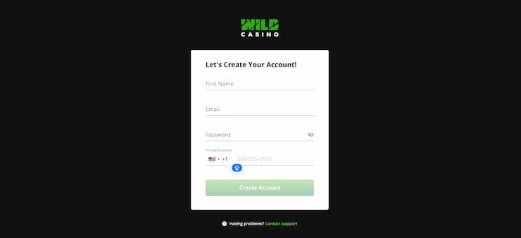 Wild Casino account registration