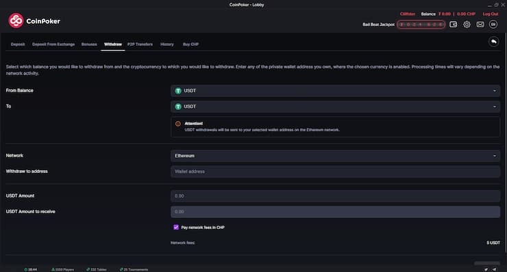 best crypto slots - CoinPoker withdrawal section