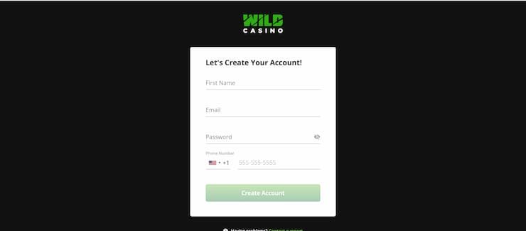 create an account with Wild Casino