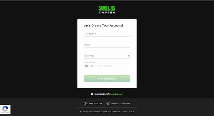 offshore casinos Wild Casino account creation process is easy