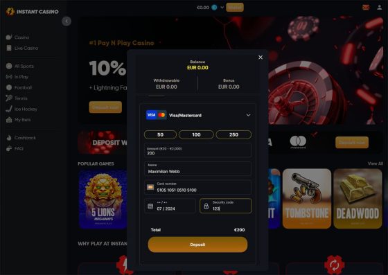 Instant Casino deposit options