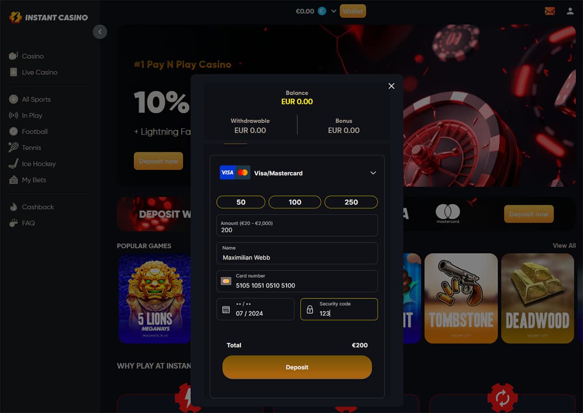 instant casino deposit methods