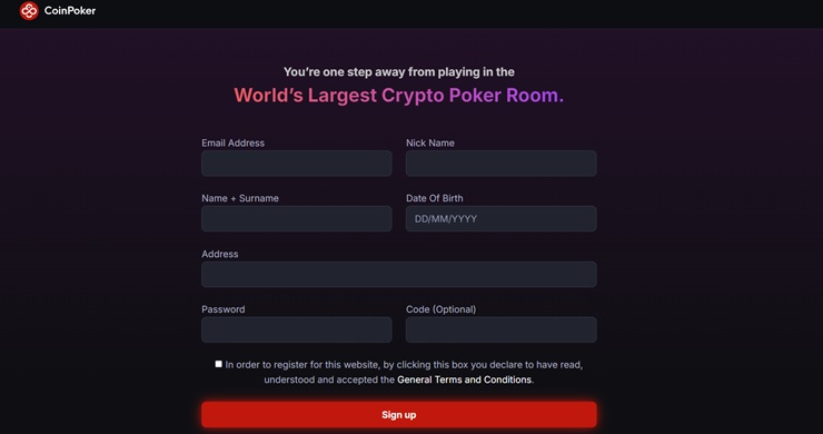 Coinpoker sign up form