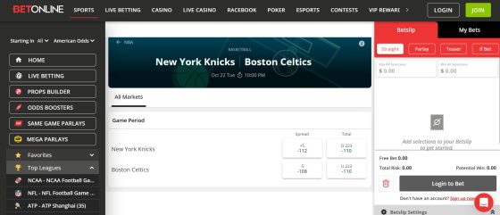 BetOnline sports betting markets