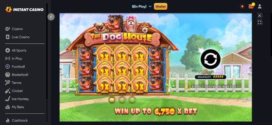 Instant Casino slots game section