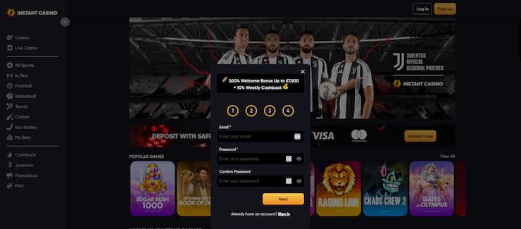 Instant Casino sign up form
