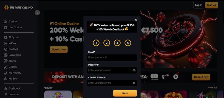 The signup form of Instant Casino