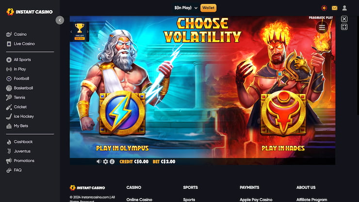 Playing a game at Instant Casino