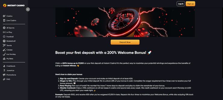 Instant Casino 200% Welcome Bonus