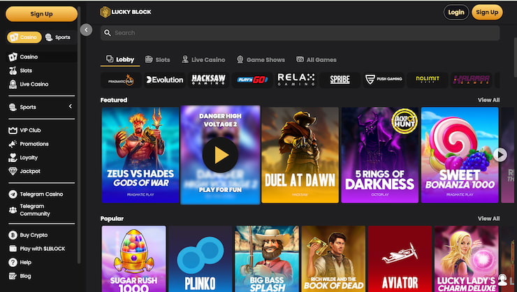 The homepage of Lucky Block