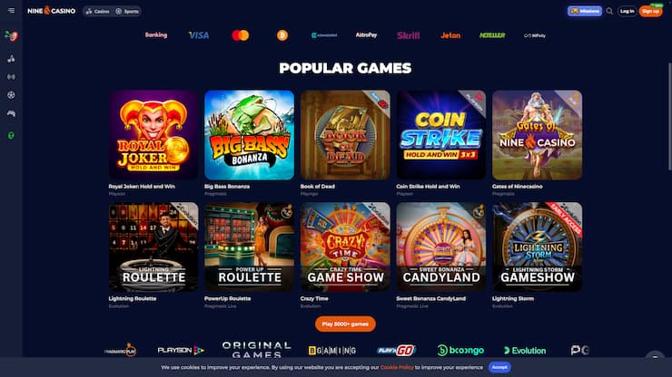 NineCasino - one of the top casinos that accept Instadebit deposits
