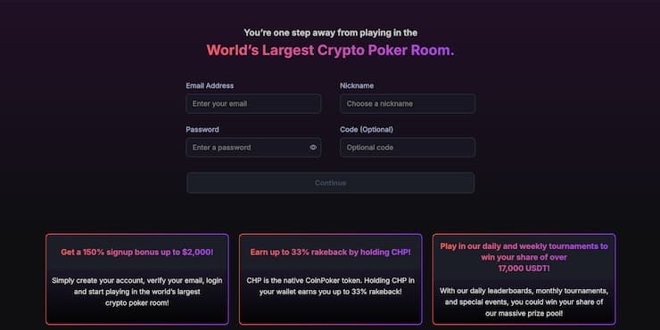 CoinPoker registration page 