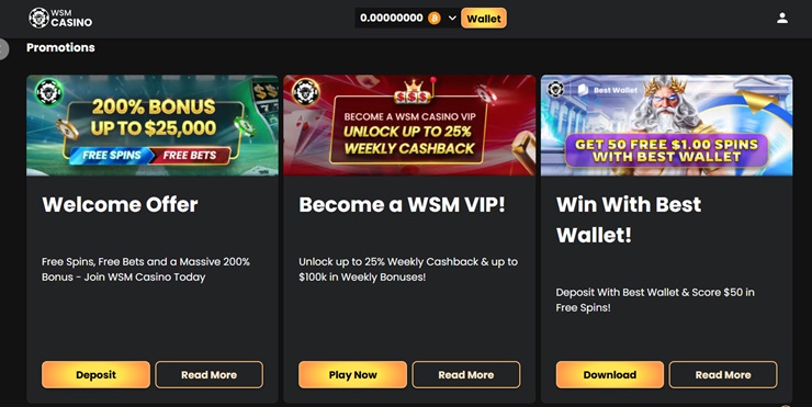 Check out the WSM Casino promo code promotions page.