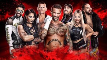 Seven wrestlers stand for a poster.