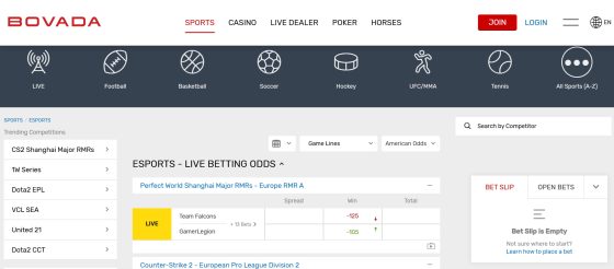 Bovada - top rated Rocket League esports betting site