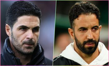 Arsenal manager Mikel Arteta and Manchester United manager Ruben Amorim