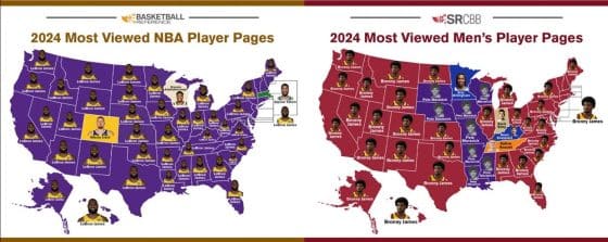49 of 50 States Had Either LeBron or Bronny as Their Most Viewed Player Page in 2024