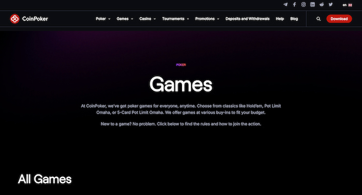 Playing games at CoinPoker