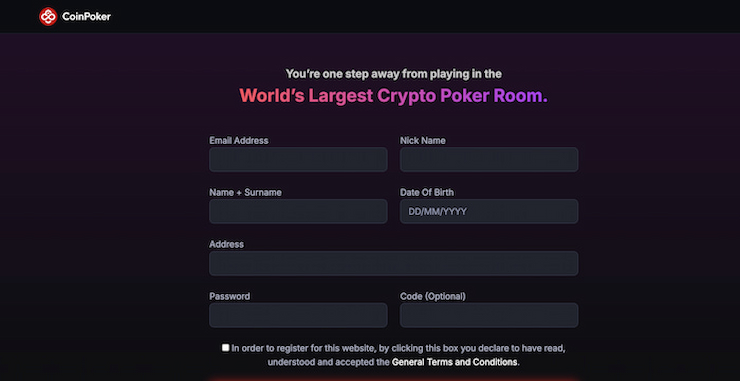 CoinPoker signup form