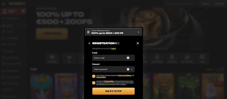 Spinsy registration form