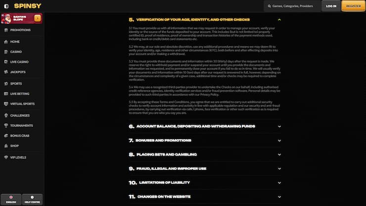 Spinsy Casino Verification Policy