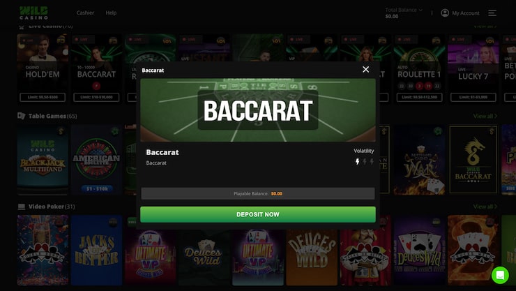 Playing baccarat at Wild Casino